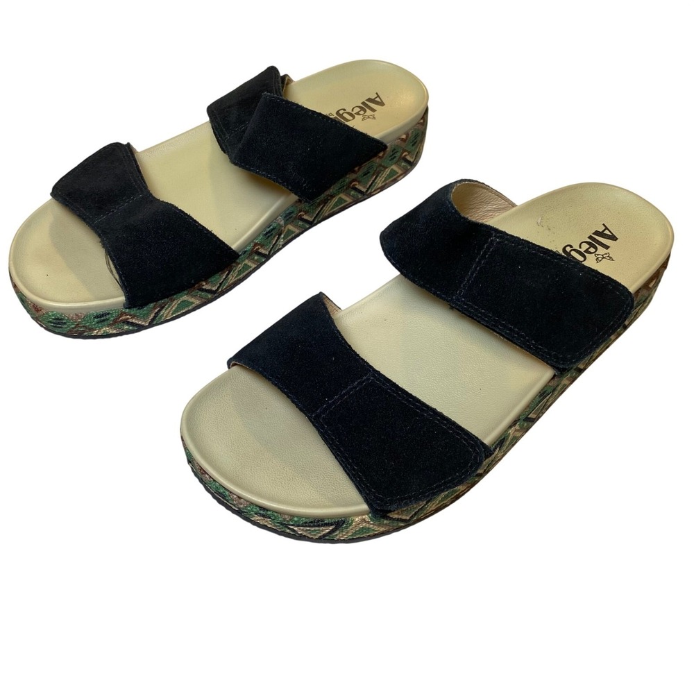 Alegria PG Lite Nina Women's Slide Sandals Size 39 Black Suede‎ Leather